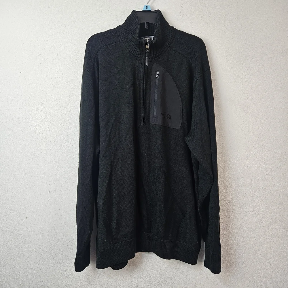 The North Face Mens XL 1/4 Zip Pullover Fleece Mock Neck Outdoor Black
